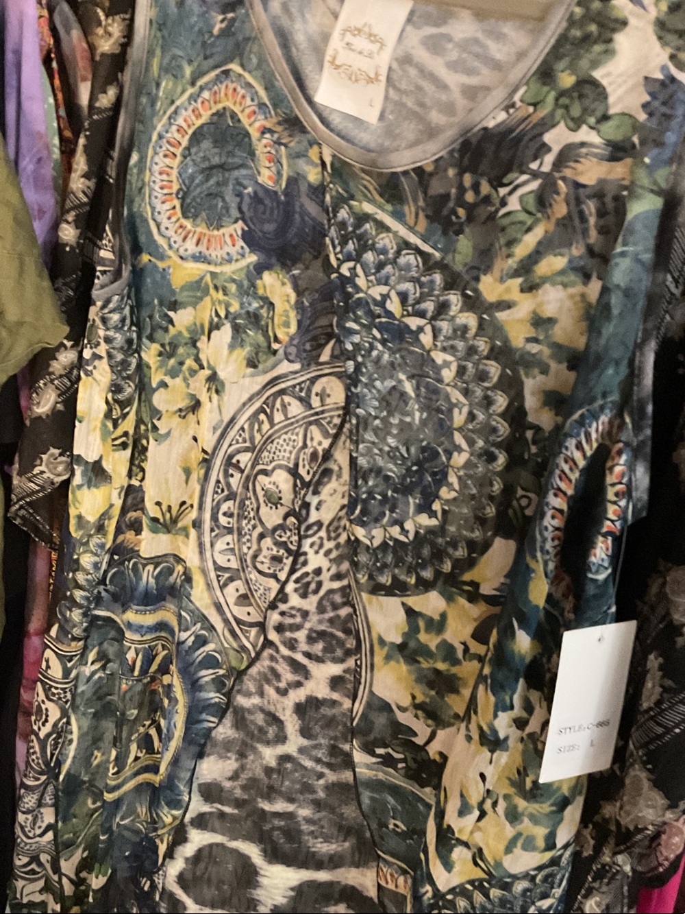 Neutral/Blue Printed Home Accent Tunic by Unbranded